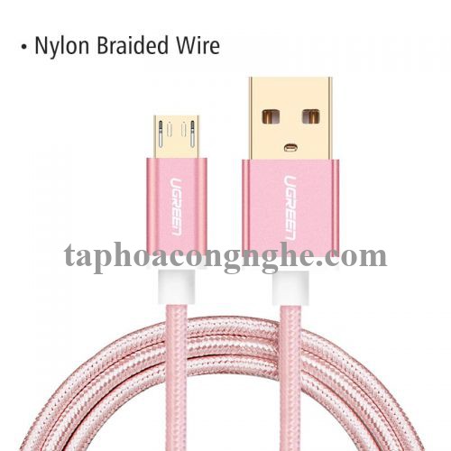 Ugreen 30664 0.5M màu Hồng Cáp sạc truyền dữ liệu USB 2.0 sang MICRO USB đầu mạ vàng US134 30030664